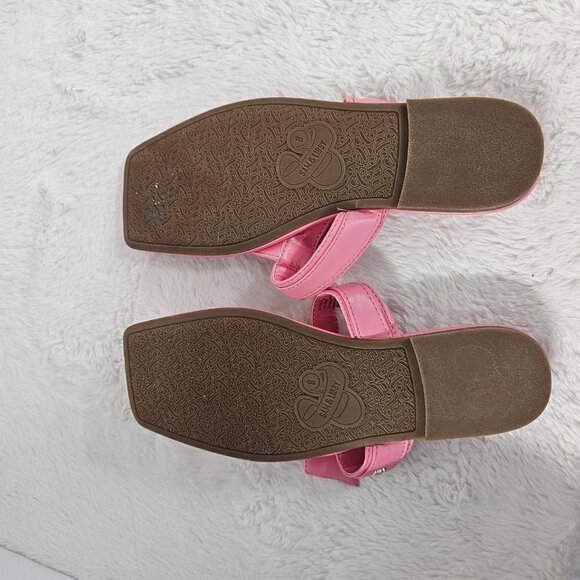 Sam & Libby Pink Faux Leather Square Toe Flat Slide On Thong Sandal Size 8 - Picture 11 of 14